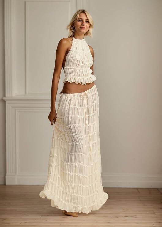 Boho Maxi Skirt Set for Women | Comfortable Halter Crop Design