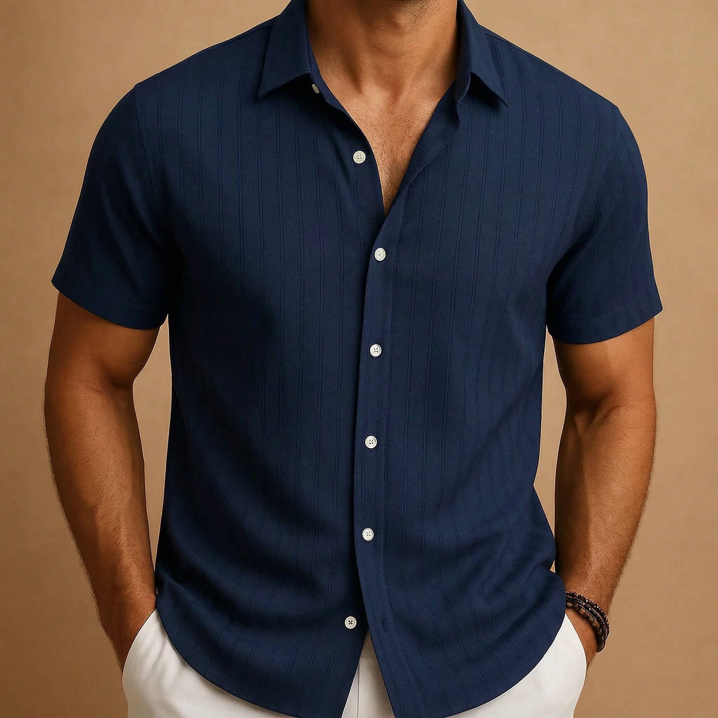Modern Button Up Shirt for Men | Short Sleeve Textured Slim Fit