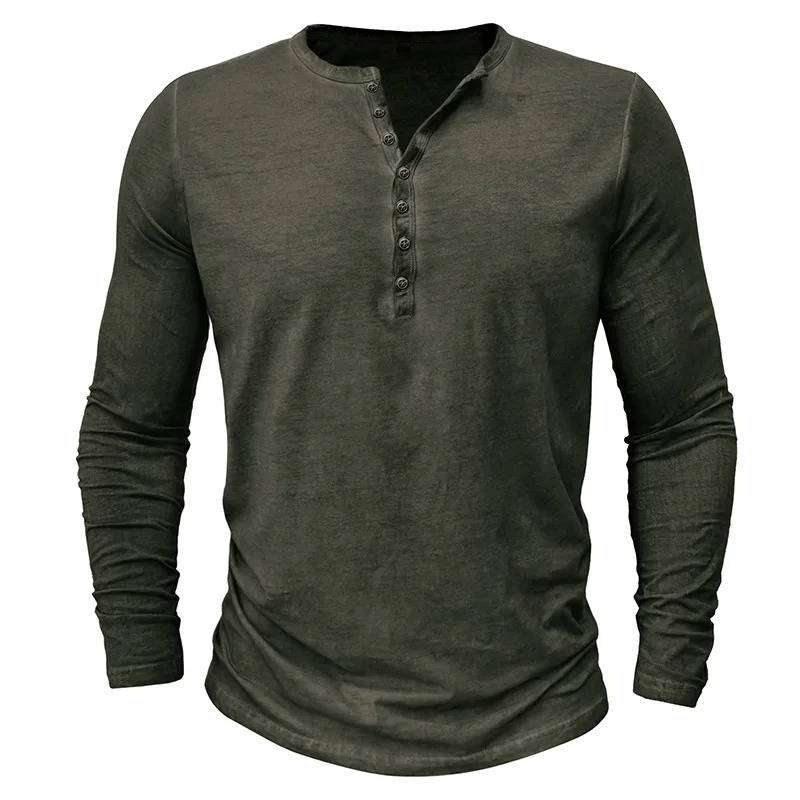 Casual Henley Shirt for Men | Long Sleeve Button Neck Slim Fit