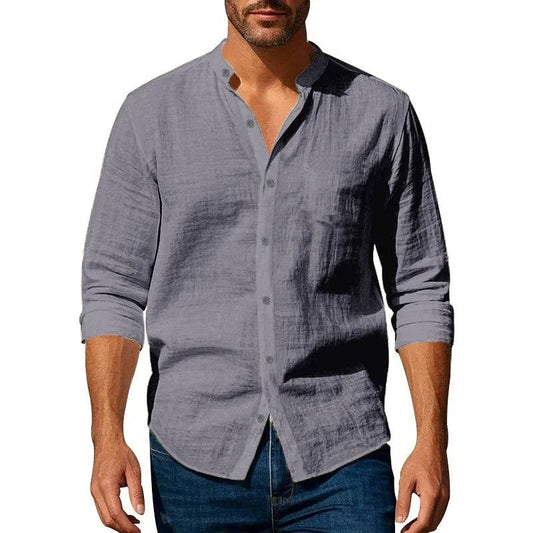 Casual Linen Shirt for Men | Long Sleeve Mandarin Collar Relaxed Fit