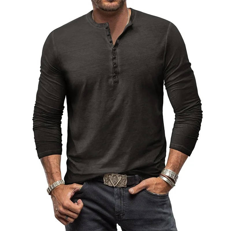 Casual Henley Shirt for Men | Long Sleeve Button Neck Slim Fit