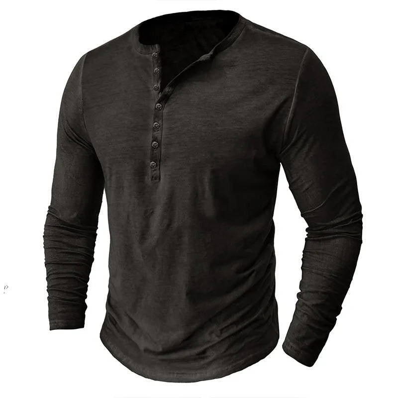 Casual Henley Shirt for Men | Long Sleeve Button Neck Slim Fit