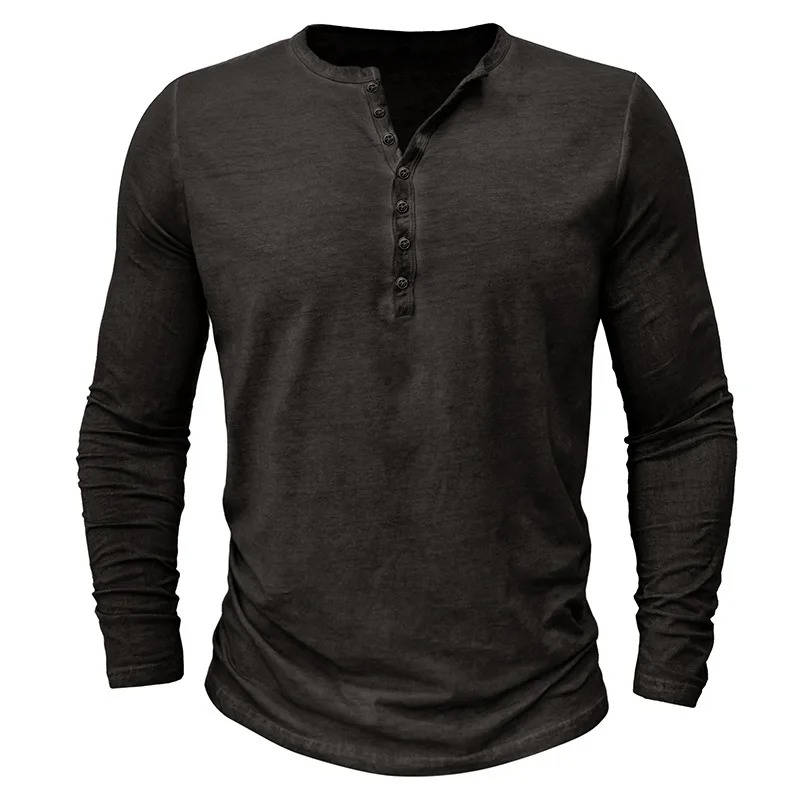 Casual Henley Shirt for Men | Long Sleeve Button Neck Slim Fit