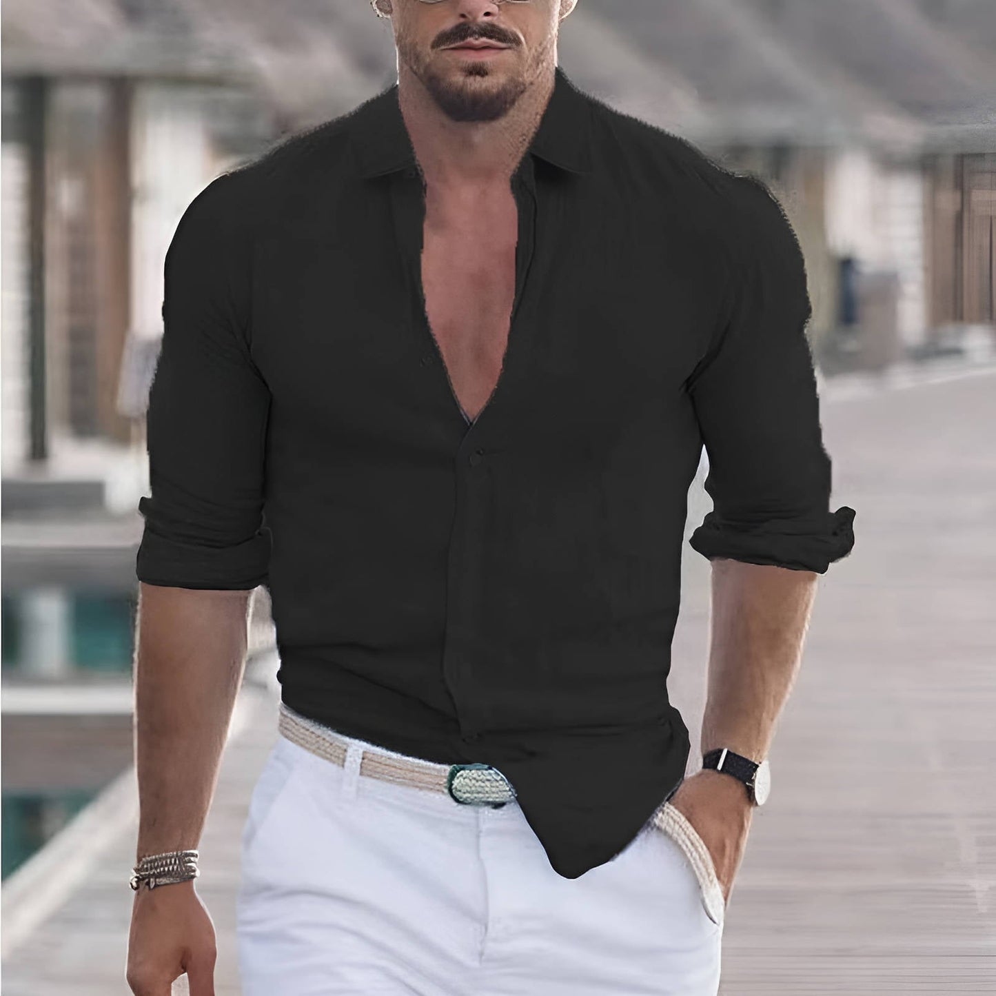 Tailored Linen Shirt for Men | Long Sleeve Button Up Slim Fit