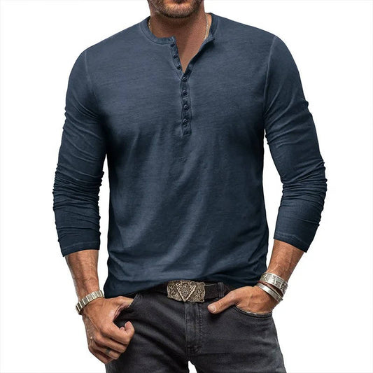 Casual Henley Shirt for Men | Long Sleeve Button Neck Slim Fit
