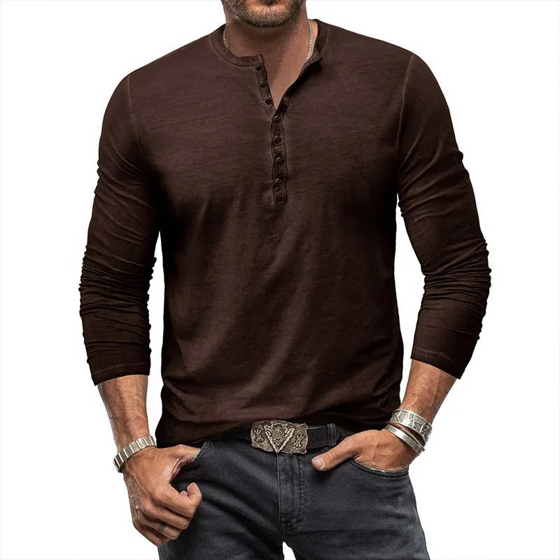 Casual Henley Shirt for Men | Long Sleeve Button Neck Slim Fit