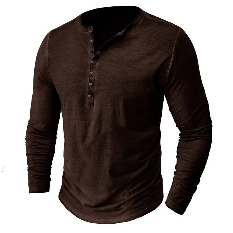 Casual Henley Shirt for Men | Long Sleeve Button Neck Slim Fit