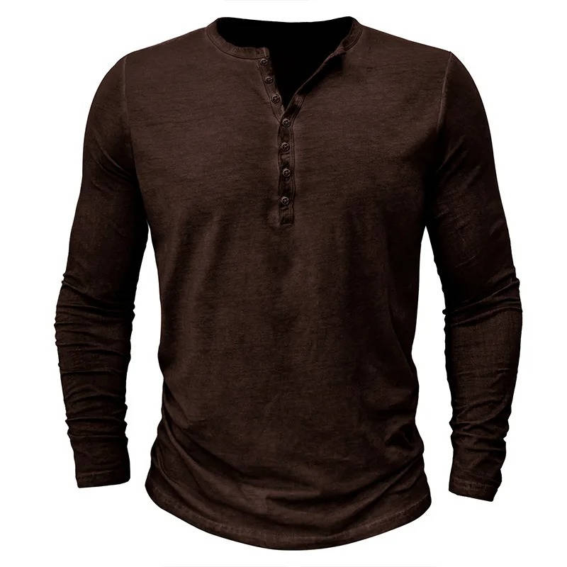 Casual Henley Shirt for Men | Long Sleeve Button Neck Slim Fit