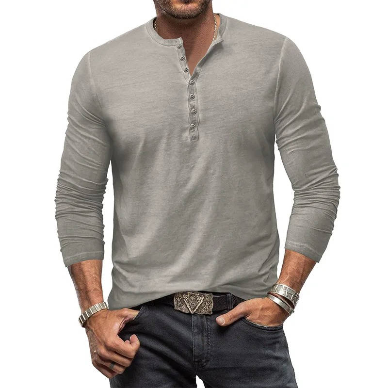 Casual Henley Shirt for Men | Long Sleeve Button Neck Slim Fit