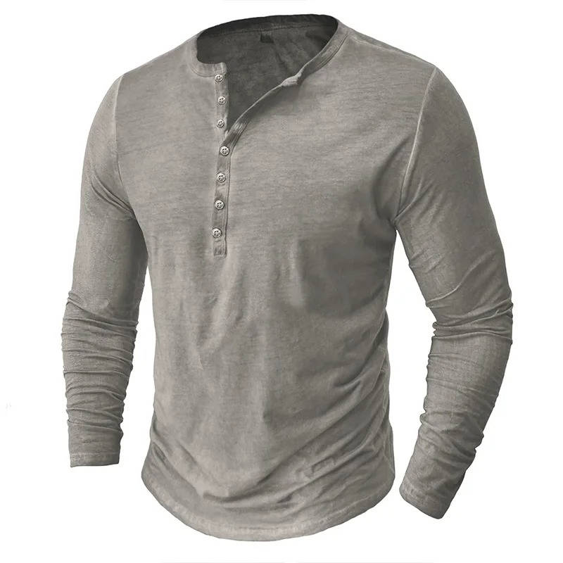 Casual Henley Shirt for Men | Long Sleeve Button Neck Slim Fit