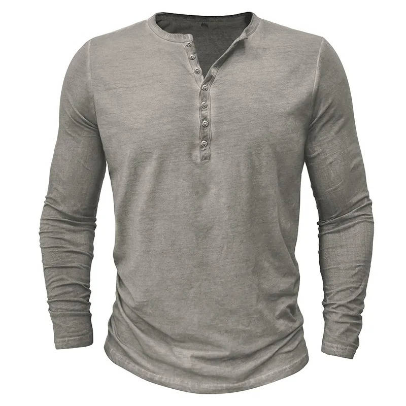 Casual Henley Shirt for Men | Long Sleeve Button Neck Slim Fit
