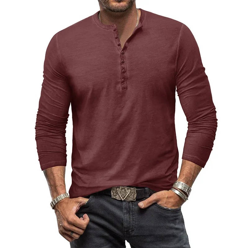 Casual Henley Shirt for Men | Long Sleeve Button Neck Slim Fit