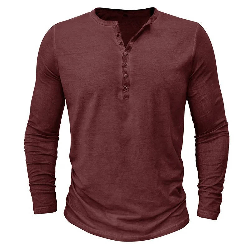 Casual Henley Shirt for Men | Long Sleeve Button Neck Slim Fit