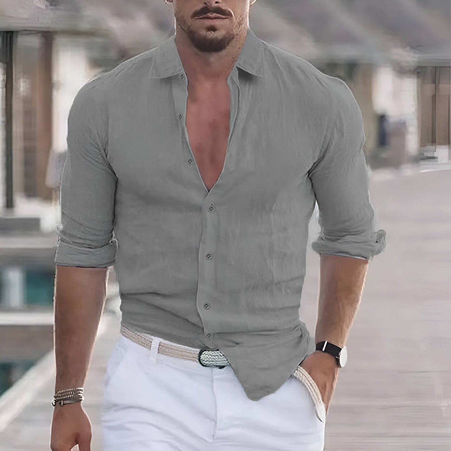 Tailored Linen Shirt for Men | Long Sleeve Button Up Slim Fit