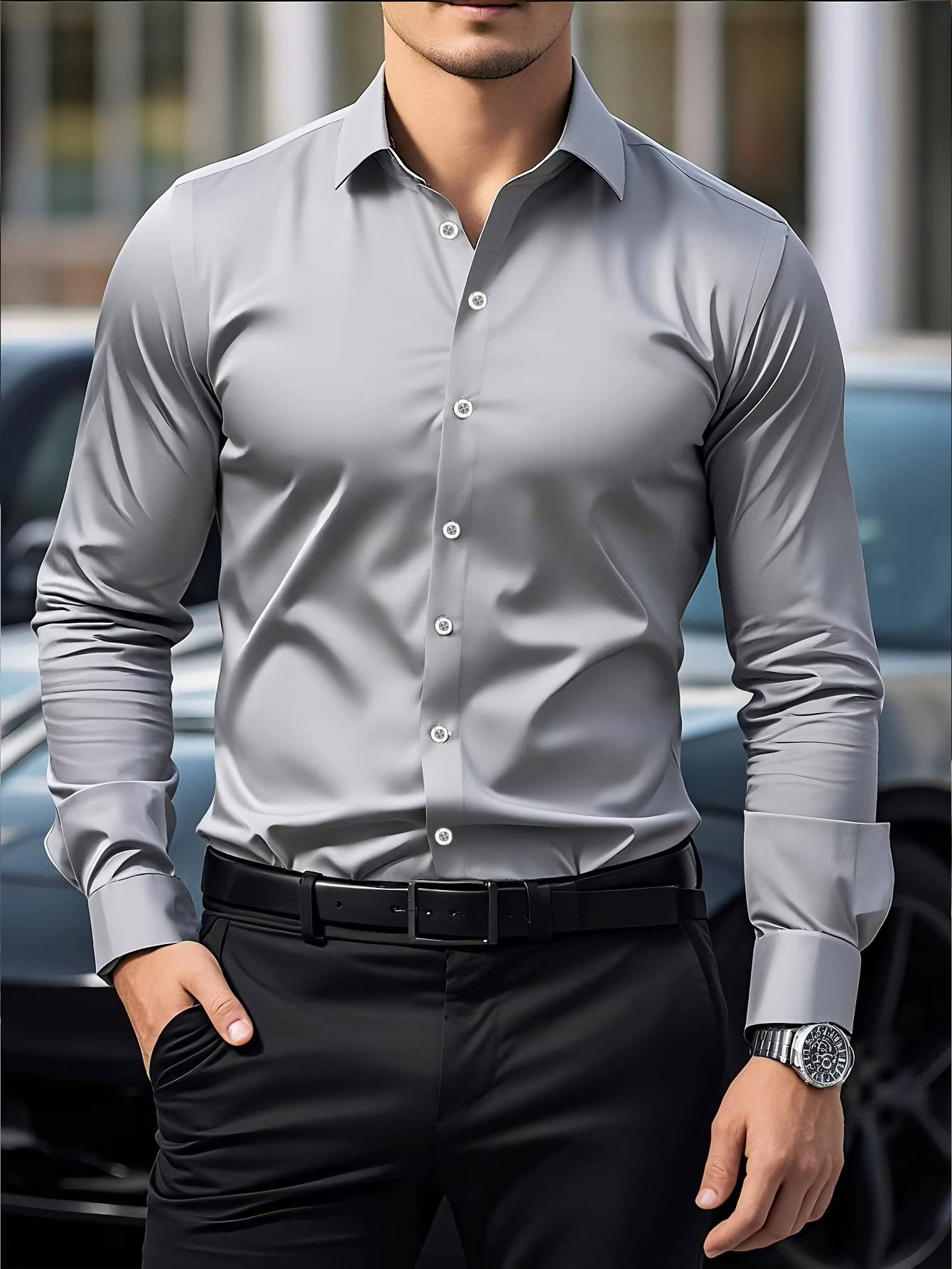 Classic Button Up Shirt for Men | Long Sleeve Tailored Fit Design