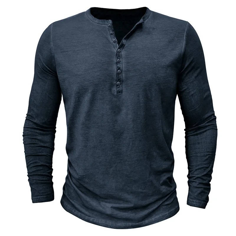 Casual Henley Shirt for Men | Long Sleeve Button Neck Slim Fit