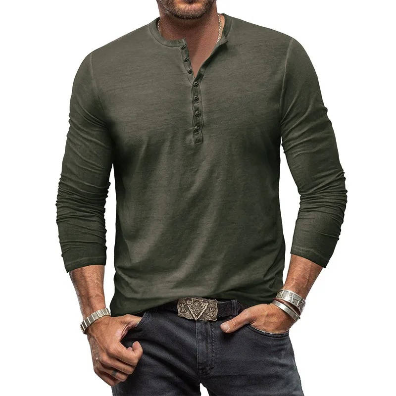 Casual Henley Shirt for Men | Long Sleeve Button Neck Slim Fit