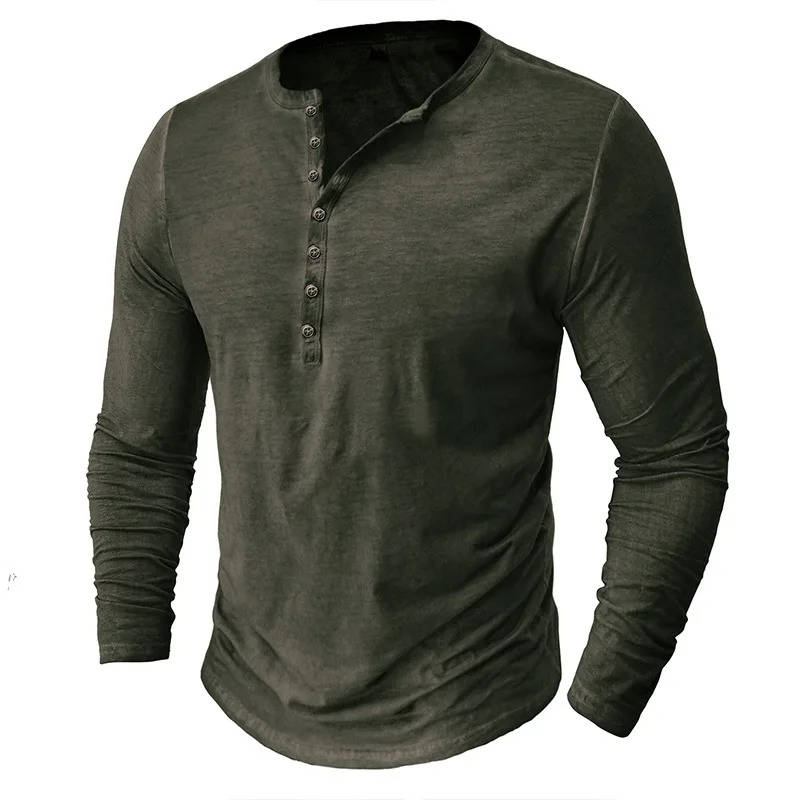 Casual Henley Shirt for Men | Long Sleeve Button Neck Slim Fit