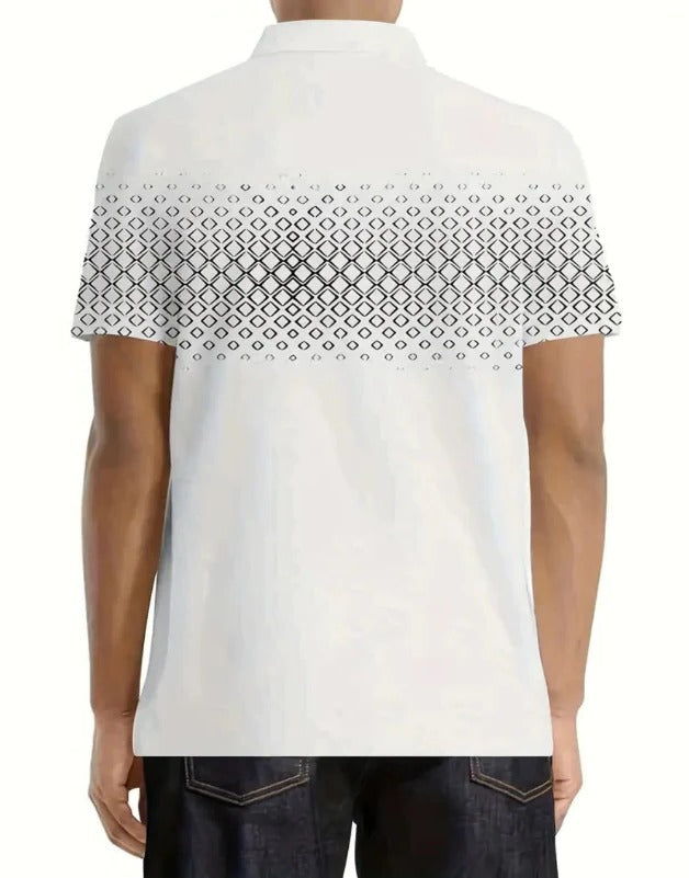 Modern Polo Shirt for Men | Short Sleeve Zip Collar Geometric Design