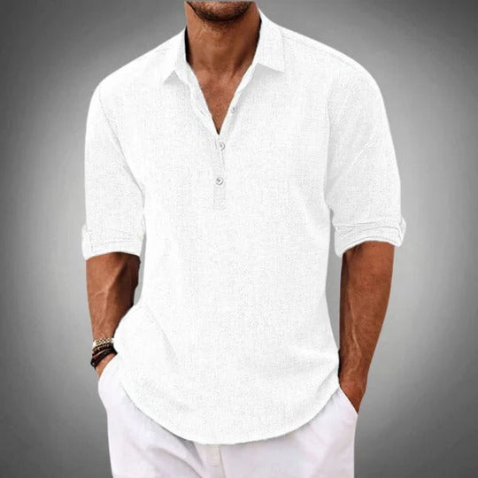 Casual Linen Shirt for Men | Half Button Collar Relaxed Fit