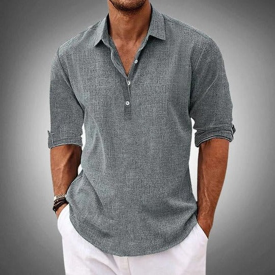 Casual Linen Shirt for Men | Half Button Collar Relaxed Fit