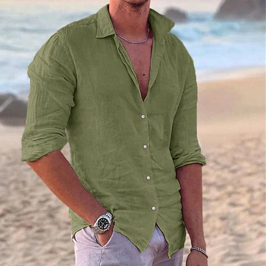 Casual Linen Shirt for Men | Long Sleeve Button Up Beach Fit