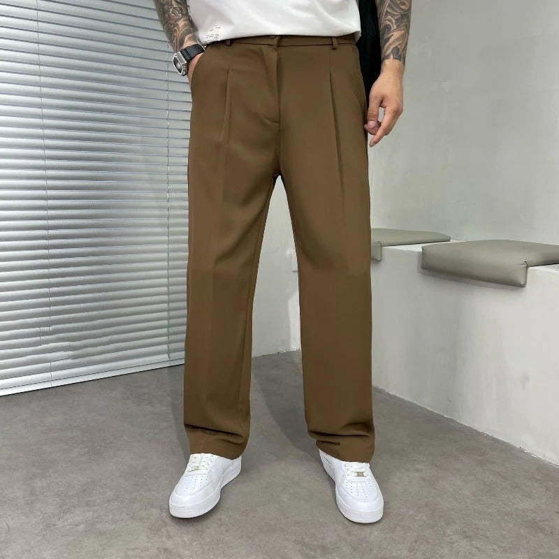 Men’s Wide Leg Pleated Trousers | Modern Relaxed Fit Dress Pants