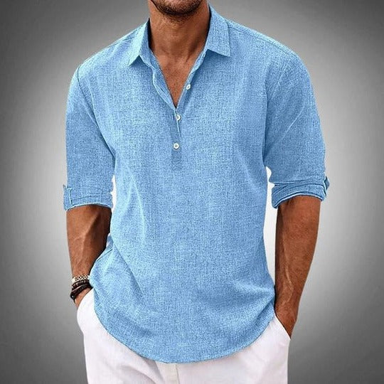 Casual Linen Shirt for Men | Half Button Collar Relaxed Fit