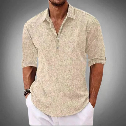 Casual Linen Shirt for Men | Half Button Collar Relaxed Fit