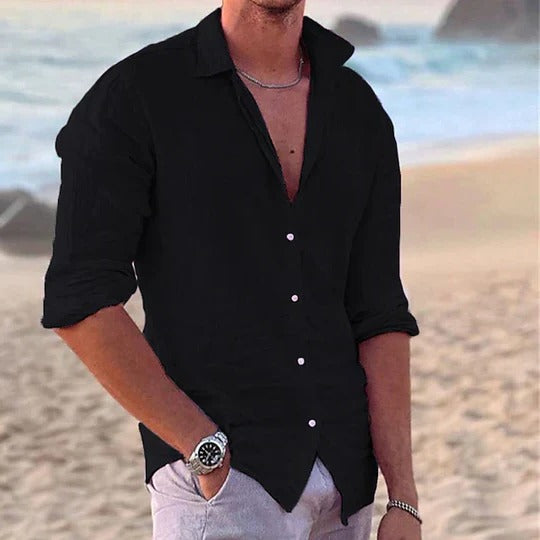 Casual Linen Shirt for Men | Long Sleeve Button Up Beach Fit