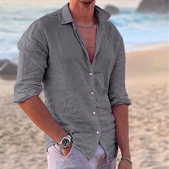 Casual Linen Shirt for Men | Long Sleeve Button Up Beach Fit
