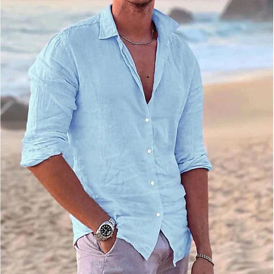 Casual Linen Shirt for Men | Long Sleeve Button Up Beach Fit