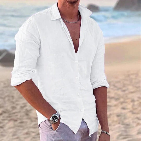 Casual Linen Shirt for Men | Long Sleeve Button Up Beach Fit