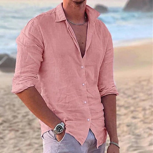Casual Linen Shirt for Men | Long Sleeve Button Up Beach Fit