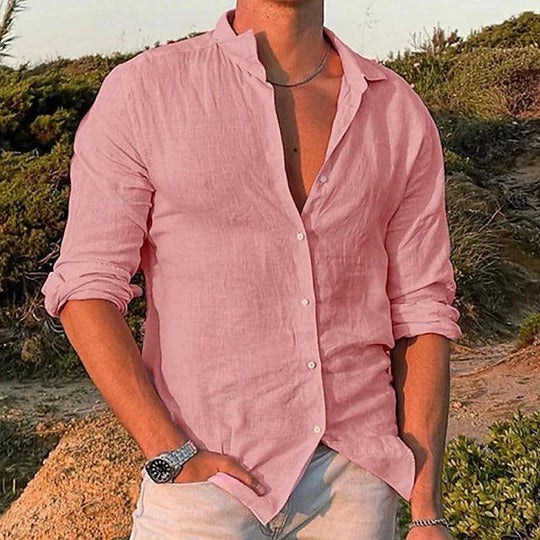 Casual Linen Shirt for Men | Long Sleeve Button Up Beach Fit