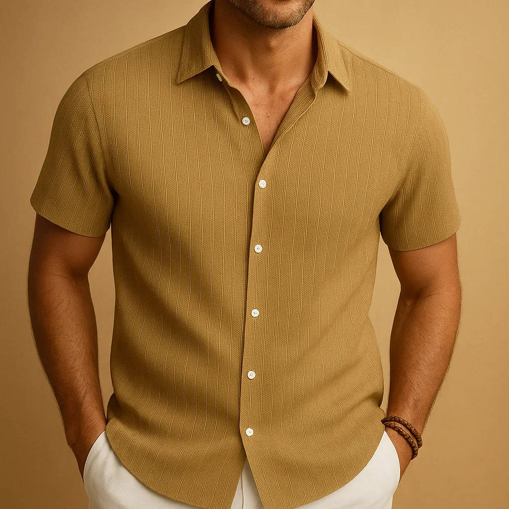 Modern Button Up Shirt for Men | Short Sleeve Textured Slim Fit