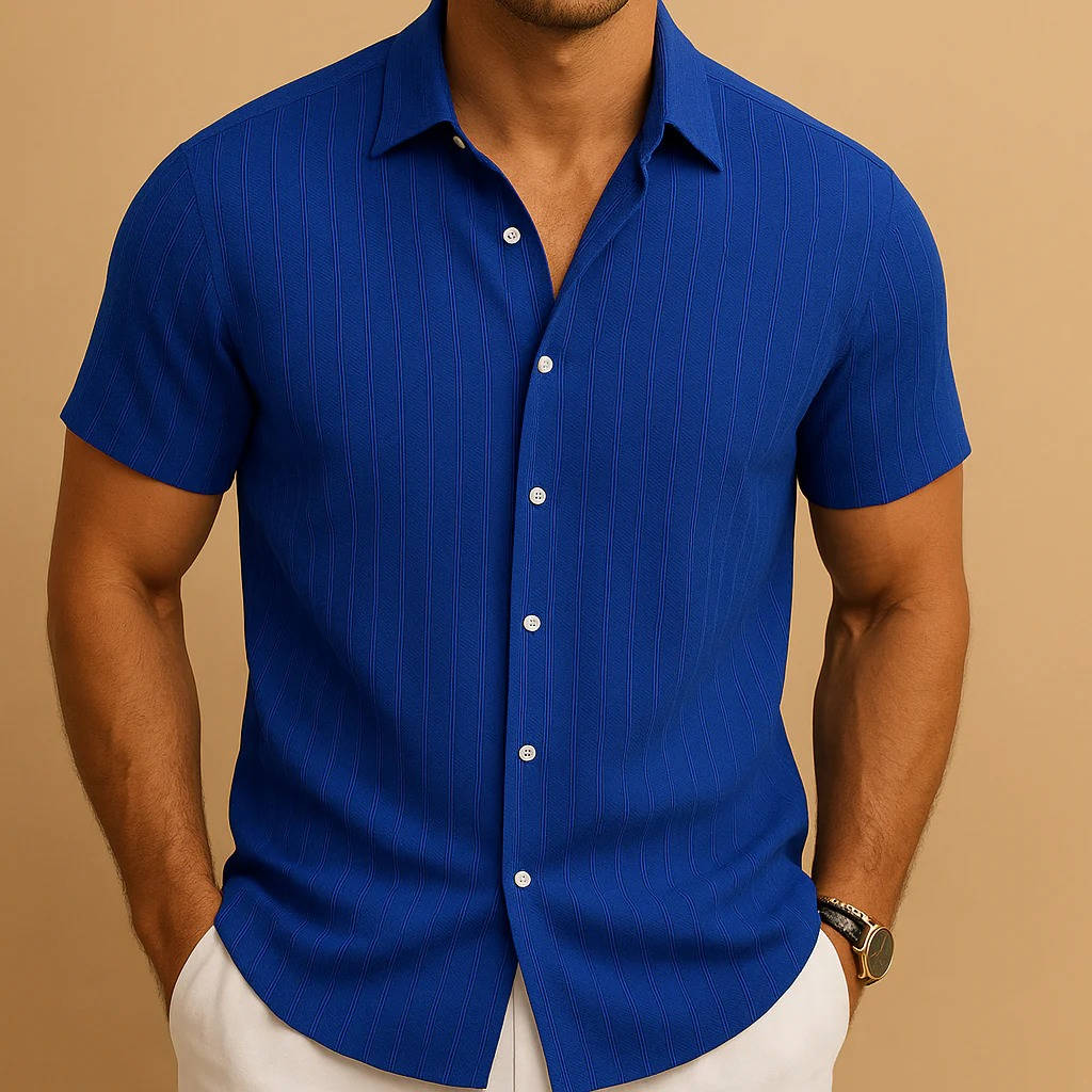 Modern Button Up Shirt for Men | Short Sleeve Textured Slim Fit