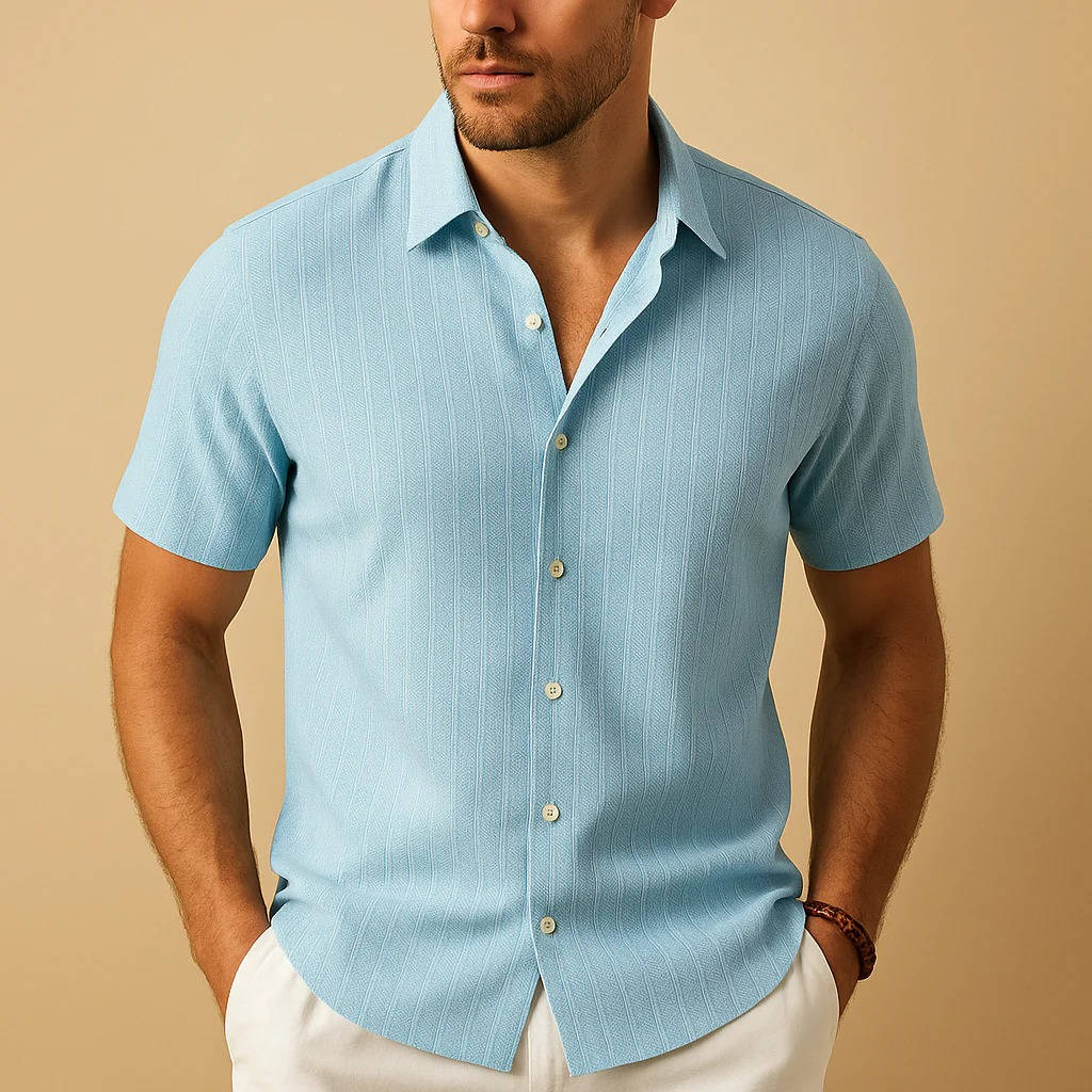Modern Button Up Shirt for Men | Short Sleeve Textured Slim Fit