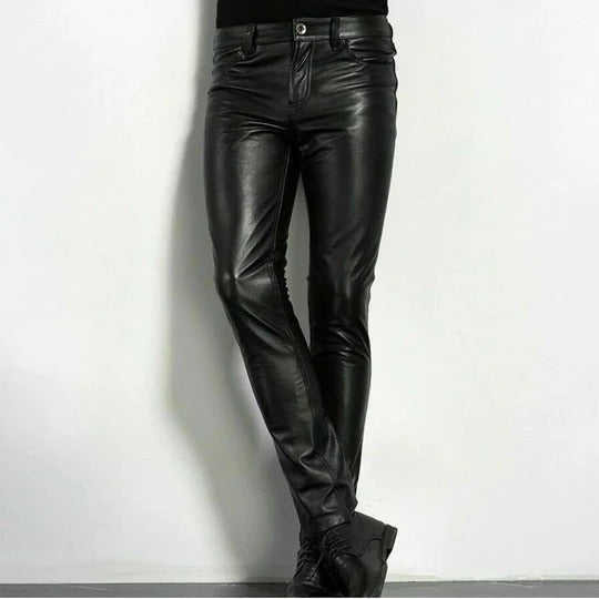 Men’s Slim Fit Leather Pants | Edgy Biker Style Trousers