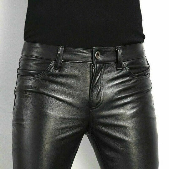 Men’s Slim Fit Leather Pants | Edgy Biker Style Trousers