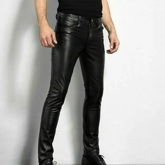 Men’s Slim Fit Leather Pants | Edgy Biker Style Trousers